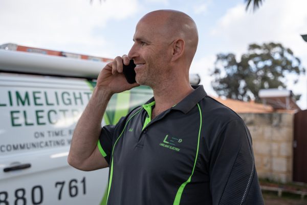 afterhours-emergency-electrician-perth-on-call-limelight-electrix Limelight Electrix team member on call for a 24/7 and after hours emergency electrician Perth service.